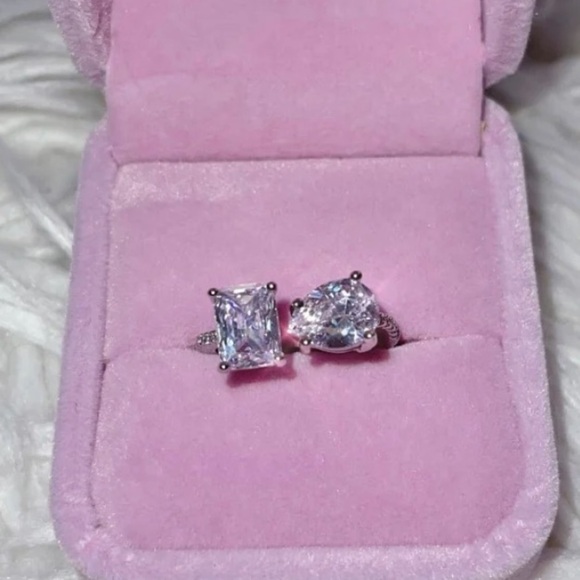 Sterling Silver Water Drop Zircon Stone Adjustable Ring Sparkly Luxury Floating - Picture 13 of 17